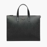 Prada Men Saffiano Leather Tote with a Crosshatch Pattern and Wax Finish-black