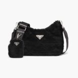Prada Women A Patchwork-style Triangle Motif Characterizes Shearling Shoulder Bag-black