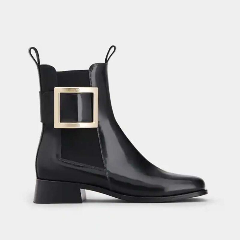 Roger Vivier Women Tres Vivier Metal Buckle Chelsea Booties in Leather