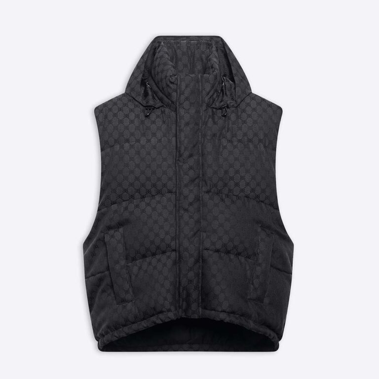 Balenciaga Men Hacker Cocoon Puffer Gilet in Black Canvas Jacquard
