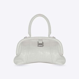 Balenciaga Women Editor Small Bag in Extra Supple Crocodile Embossed Calfskin in White