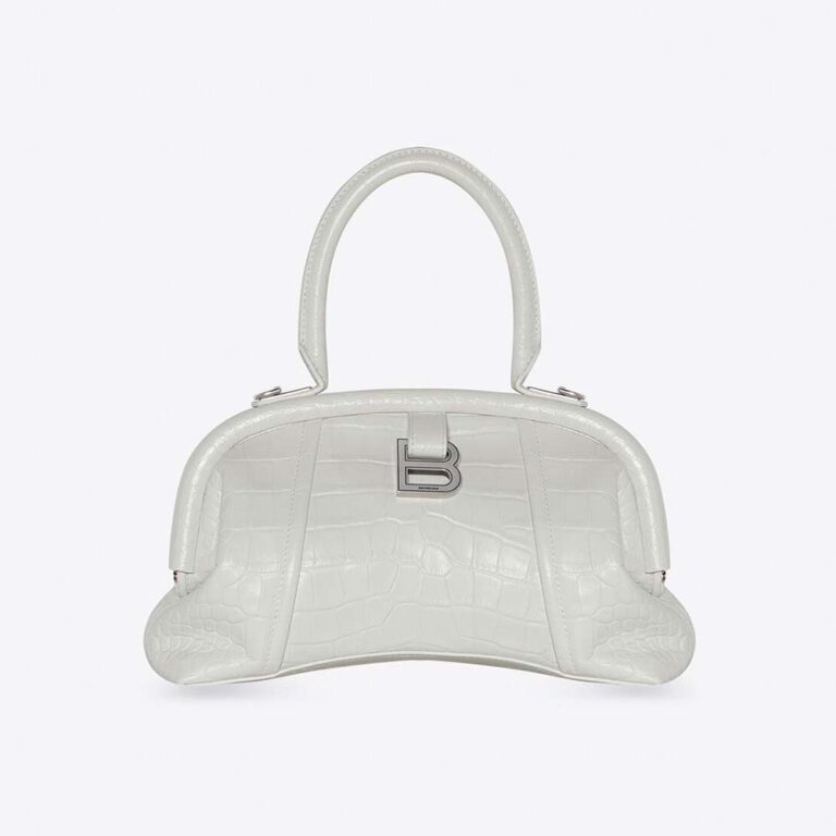 Balenciaga Women Editor Small Bag in Extra Supple Crocodile Embossed Calfskin in White