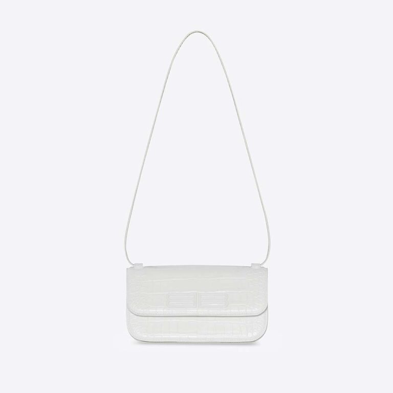 Balenciaga Women Gossip Small Bag in Extra Supple Crocodile Embossed Calfskin in White