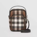Burberry Men Check and Leather Crossbody Bag-Brown