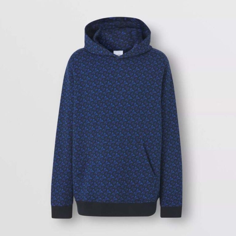 Burberry Men Monogram Print Cotton Hoodie-Navy