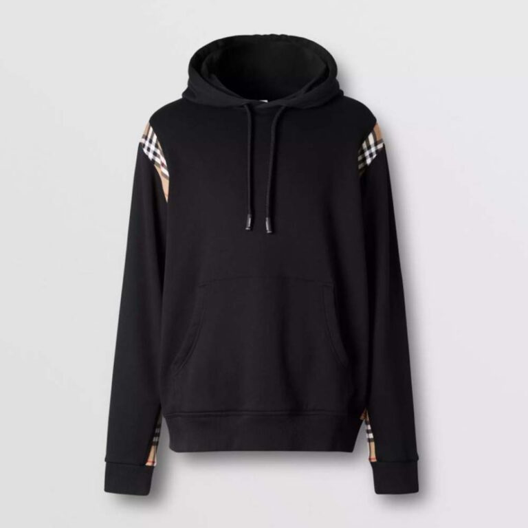 Burberry Men Vintage Check Panel Cotton Hoodie-Black
