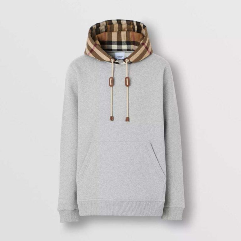 Burberry Women Check Hood Cotton Blend Hoodie-Silver