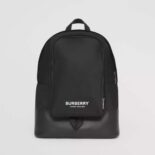 Burberry Women Large Logo Print Nylon and Leather Backpack-Black