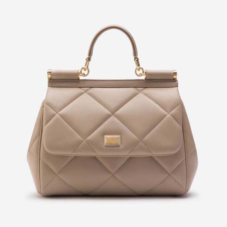 Dolce Gabbana D&G Women Medium Sicily Bag in Quilted Calfskin-Beige