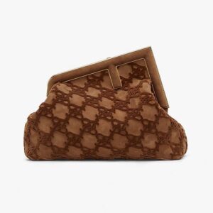 Fendi Women First Medium Red Suede Bag-Brown