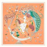 Hermes Women Story Scarf 90 in Silk Twill with Hand-Rolled Edges