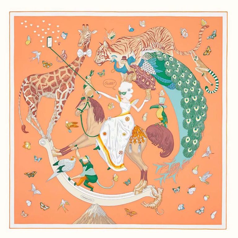 Hermes Women Story Scarf 90 in Silk Twill with Hand-Rolled Edges