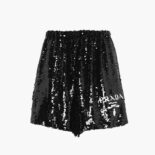Prada Women Sparkling Sequin Chiffon Shorts with Sporty Allure