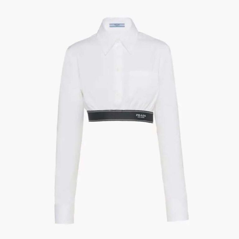 Prada Women Stretch Poplin Shirt with a Hybrid Design Reinvents
