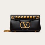 Valentino Women Stud Sign Nappa Shoulder Bag-Black