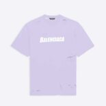 Balenciaga Women Destroyed T-shirt Boxy Fit in Purple