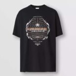 Burberry Men Globe Graphic Print Cotton Oversized T-shirt-Black