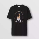 Burberry Women Deer Graphic Cotton Oversized T-shirt-Black