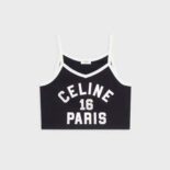 Celine Women Embroidered Celine 16 Vest Top in Cotton Jersey-Black