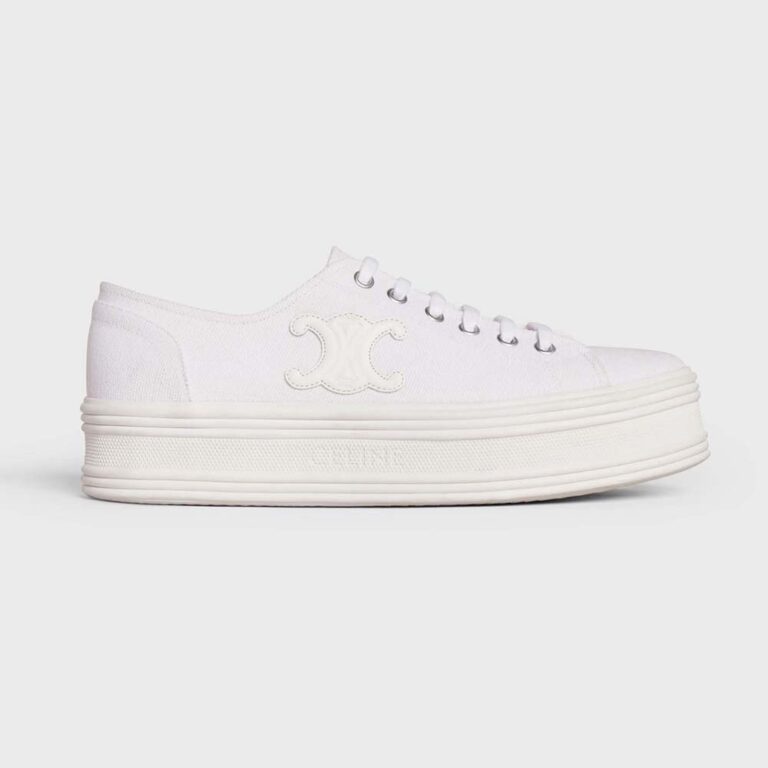 Celine Women Jane Low Lace-up Sneaker in Canvas and Calfskin