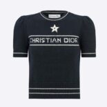 Dior Women Christian Dior Short-Sleeved Sweater Navy Blue Cashmere and Wool Knit