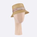 Dior Women Dioresort Small Brim Hat Natural Straw and Pink Embroidered Band