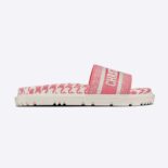 Dior Women Dway Slide Peony Pink Embroidered Cotton with Micro Houndstooth Motif