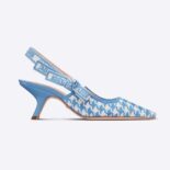 Dior Women J Adior Slingback Pump Cornflower Blue Cotton Embroidery with Micro Houndstooth Motif