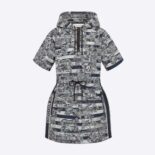 Dior Women Short Hooded Dress Navy Blue Technical Taffeta Jacquard