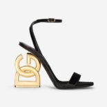 Dolce Gabbana D&G Women Patent Leather Sandals with 3.5 Heel-Black