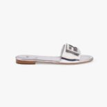 Fendi Women Baguette Silver Nappa Leather Slides