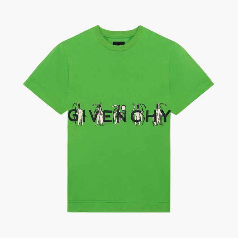 Givenchy Women Slim Fit T-shirt in Givenchy 4G Jersey with Reaper Prints-Green