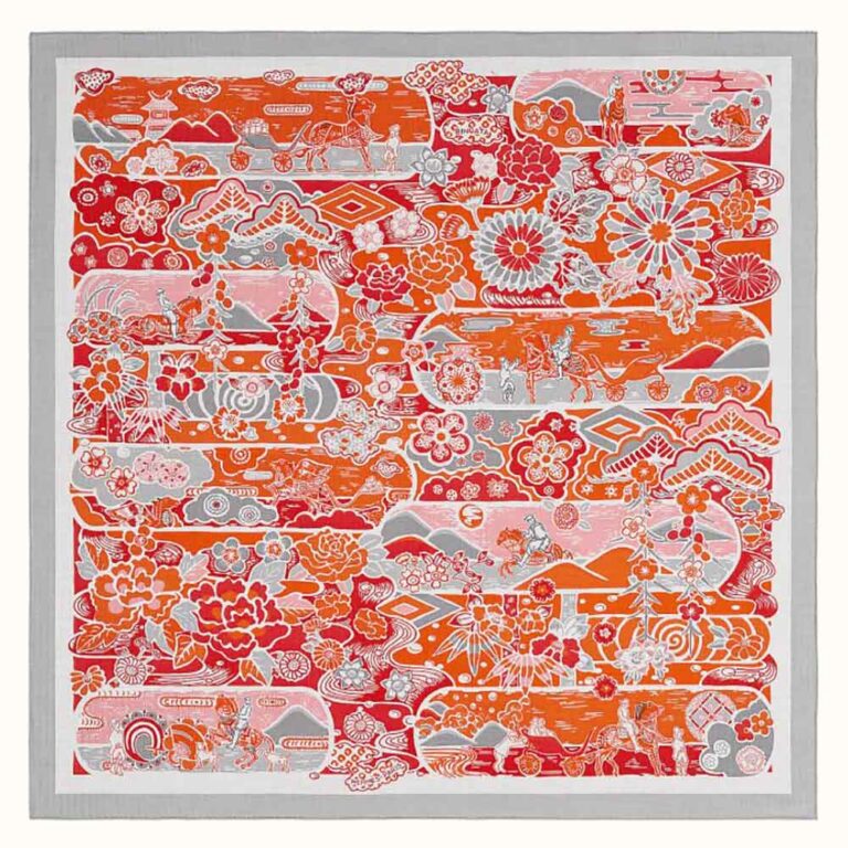 Hermes Women Bingata Shawl 140 in Cashmere and Silk with Hand-Rolled Edges-Pink