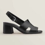 Hermes Women Elbe 60 Sandal in Calfskin Leather-Black