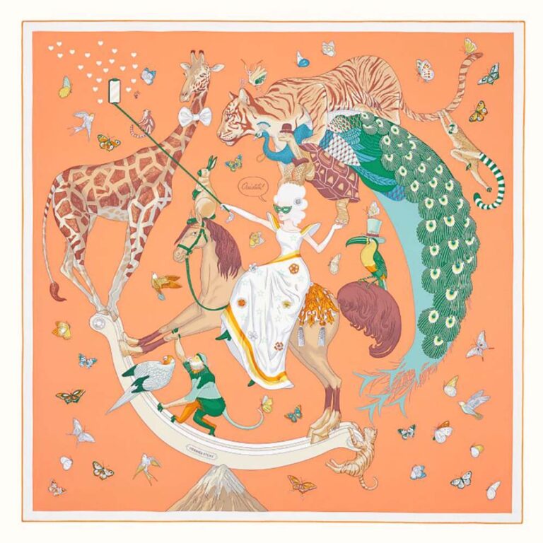 Hermes Women Hermes Story Scarf 90 in Silk Twill with Hand-Rolled Edges-Orange