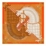 Hermes Women Masan and Masan Scarf 90 with Hand-Rolled Edges-Orange