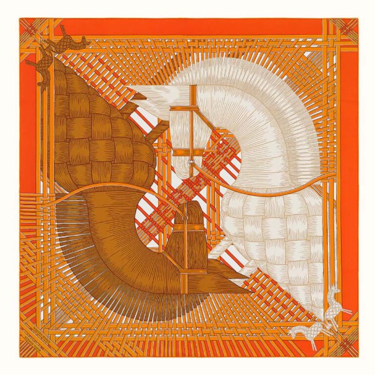 Hermes Women Masan and Masan Scarf 90 with Hand-Rolled Edges-Orange