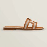 Hermes Women Oran Sandal in Calfskin and H Canvas with Iconic H Cut-Out