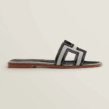 Hermes Women Oran Sandal in Calfskin and H Canvas with Iconic H Cut-Out-Black