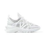 Jimmy Choo Women CosmosF White Neoprene and Leather Low-Top Trainers with Crystals