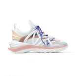 Jimmy Choo Women CosmosF White and Ballet Pink Leather and Neoprene Low-Top Trainers