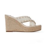 Jimmy Choo Women Dovina 100 Latte Nappa Wedges with Pearls