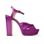 Jimmy Choo Women Heloise 120 Pink Violet Satin Platform Sandals