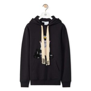 Loewe Women Bo Mouse Embroidered Hoodie in Cotton-Black