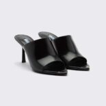 Prada Women Brushed Leather High-Heel Slides in 75mm Heel Height