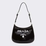 Prada Women Cleo Sequined Bag with Embroidered Lettering Logo on the Front