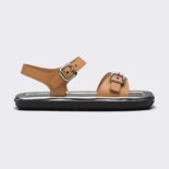 Prada Women Flat Rectangular Leather Sandals-Brown