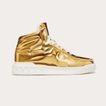 Valentino Women One Stud Mid-Top Sneaker in Mirror-Finish Synthetic Fabric-Gold