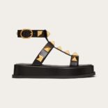 Valentino Women Roman Stud Calfskin Flatform Sandal 40mm-Black