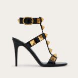 Valentino Women Roman Stud Calfskin Sandal 100 mm-Black